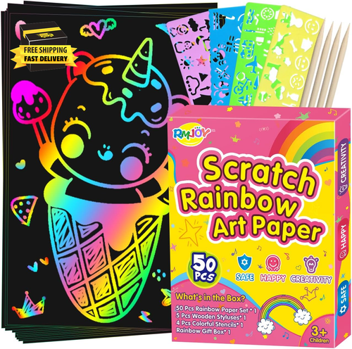 Rainbow Scratch Paper Art for Kids: 60PCS Magic Arts Crafts Gifts Toys for Girls