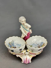 19th Century KPM Porcelain Figural Double Master Salt w/ Putto Boat Scenes