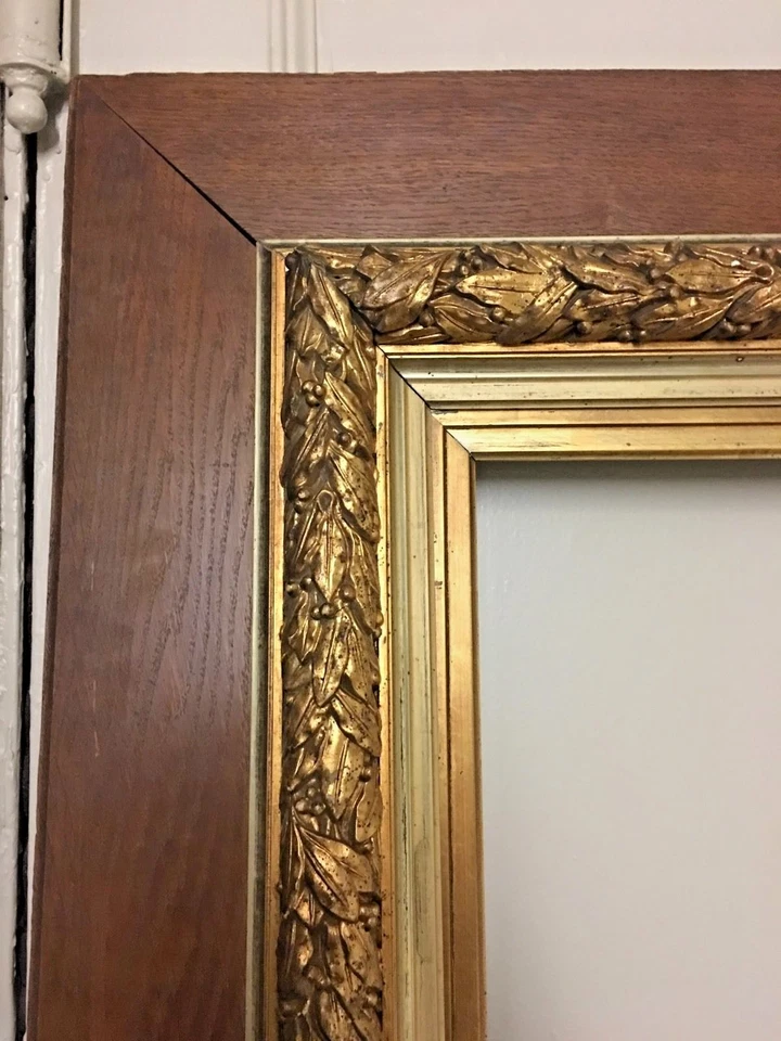 ОЧЕНЬ БОЛЬШАЯ 73 «X 48» антикварная рама 19-го века французское красное дерево позолота Gesso лавровые листья - Изображение 4 из 4