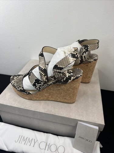 Jimmy Choo Aleili 100 Platform Wedge Heel Sandal Natural Snake Leather EU 39.1/2 - Picture 10 of 19