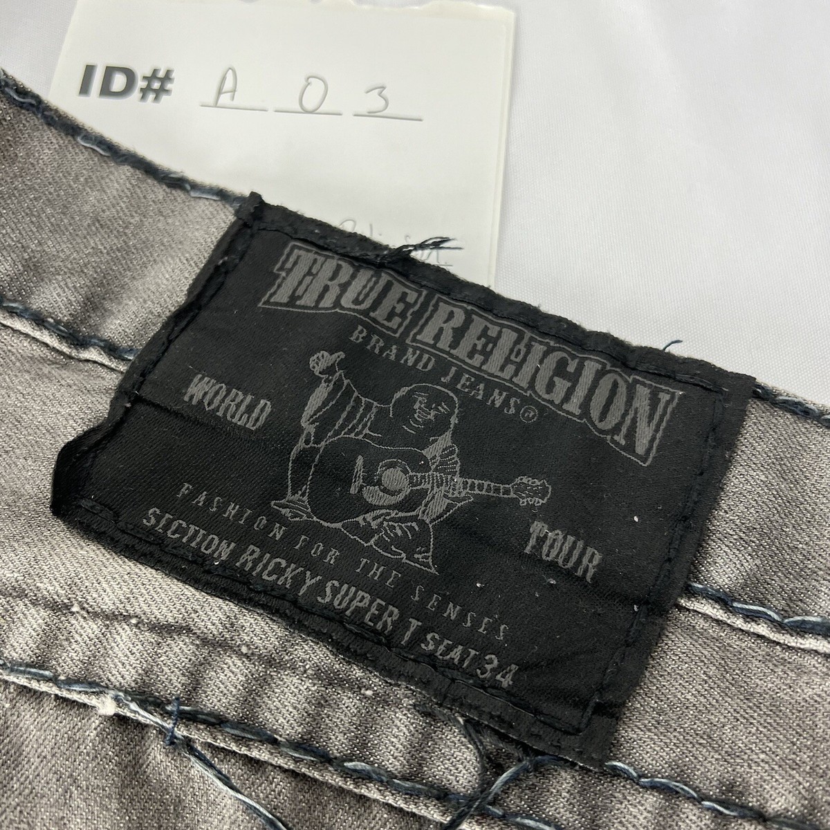 True Religion Mens Ricky Super T Black Wash Jeans 38x34 Y2K
