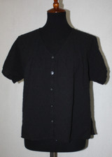 Madewell Sz M Round Neck Solid Black Short Sleeve Button Front Top Swiss Dots