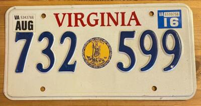 Virginia 2016 License Plate HIGH QUALITY # 732 599 | eBay