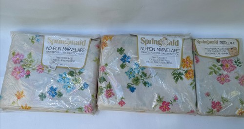 Vintage 1960's Marvelaire Springmaid Floral Double Complete Spring Sheet Set NOS - Picture 3 of 15