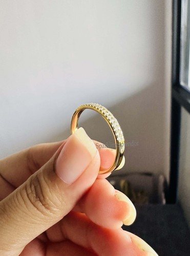 Double Eternity Wedding Band Lab Grown Diamond Eternity Ring Dainty Wedding Gift - Picture 6 of 13
