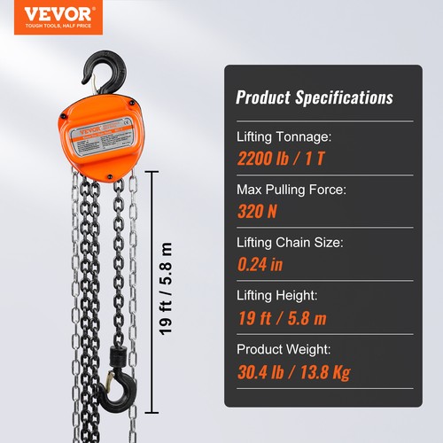 VEVOR Polipasto Manual de Cadena G80 Polipasto de Bloque Capacidad de 1T 5,6 m - Zdjęcie 7 z 12