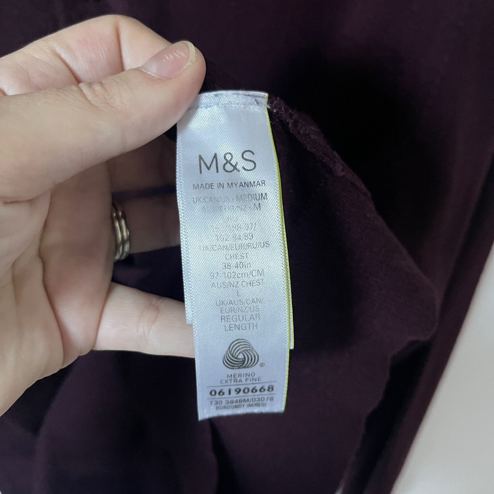 Men’s M&S Extra Fine Merino Wool Burgundy Polo Collared Jumper UK Size