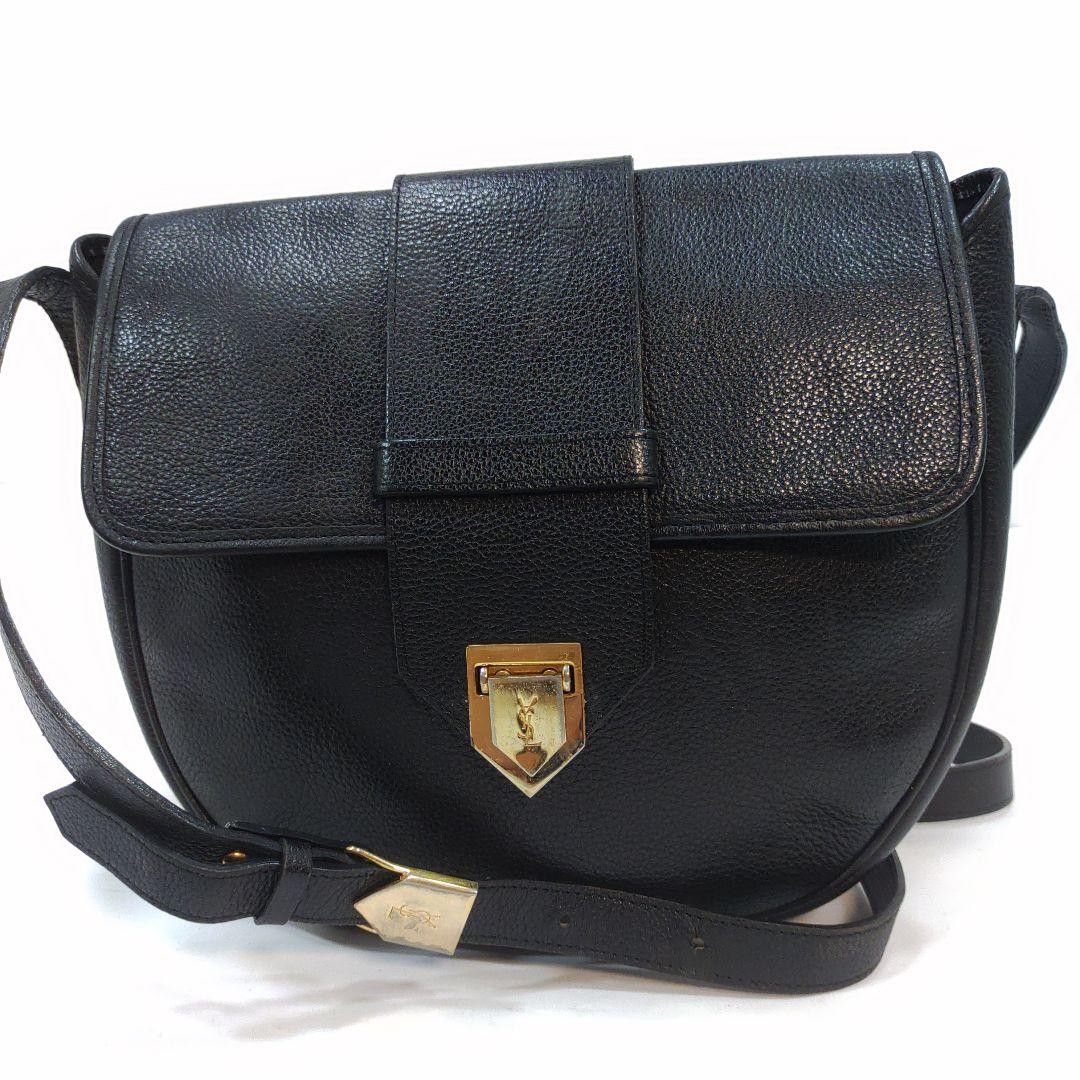 Borsa a tracolla Yves Saint Laurent in pelle con logo YSL e patta nera