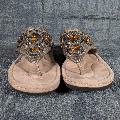 Clarks Artisan Brown Leather Sandals Thongs Beaded Casual Fashion Comfort Wm 9 - Picture 10 of 10
