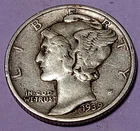 1939 Mercury Dime 90% Silver P Mint, 87-Year-Old Coin
