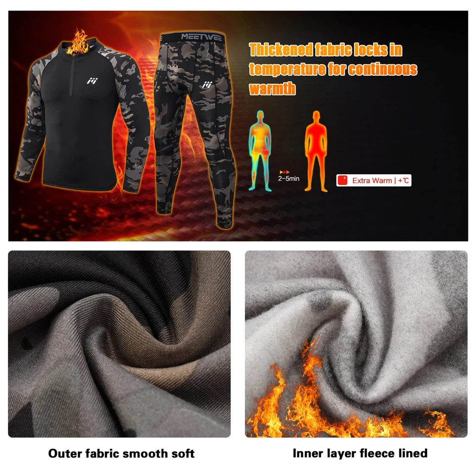 Conjunto de ropa interior térmica de invierno capa base polar largo Johns top e inferior para hombre Foto 2 de 4