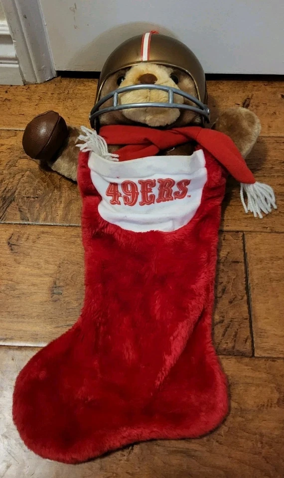 Medias de oso de peluche de Navidad vintage 1993 San Francisco 49ers fútbol americano NFL Navidad Foto 2 de 4