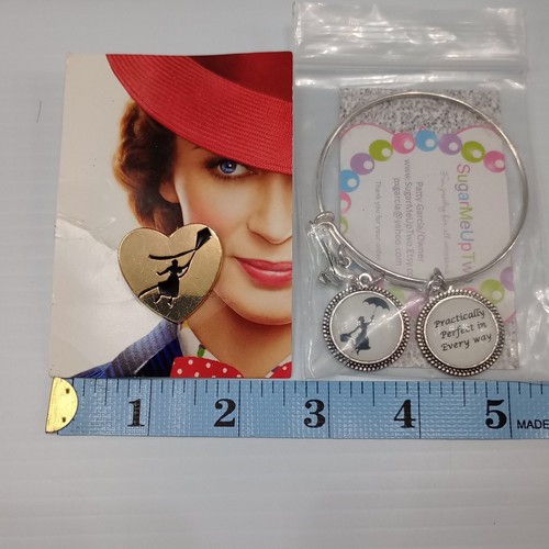 Disney Mary Poppins Returns Lot Bracelet & Heart Pin Practically Perfect - Picture 5 of 7