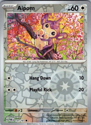 Aipom 137 Twilight Masquerade Common Pokemon Reverse Holo Near Mint
