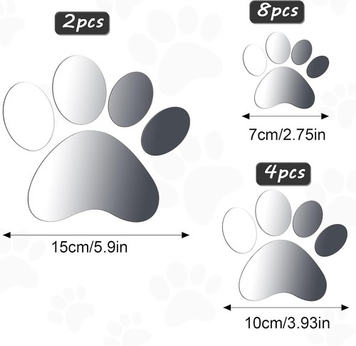 Tenare 14 Pieces Paw Mirror Decals Dog Footprints Stickers Acrylic Silver - Picture 2 of 7