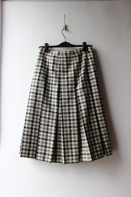92 Black and White Vichy Wool Pleated Skirt