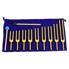 9pcs Tuning Fork Set Aluminium Alloy for Instrument Treatment Yoga Sound Golden