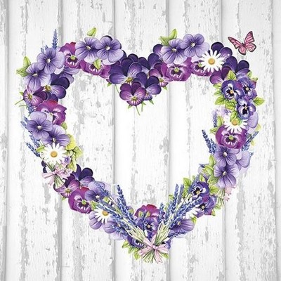 20 Servietten Purple Heart Stiefmütterchen Herz Frühling Liebe Tischdeko 33x33cm