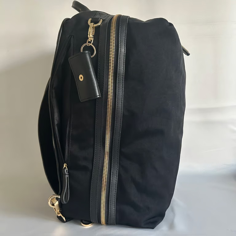 Caraa Women’s Black Leather Backpack with Gold Details CARAA Large Backpack Black Nylon Leather Trim Gold Hardware  main image 4