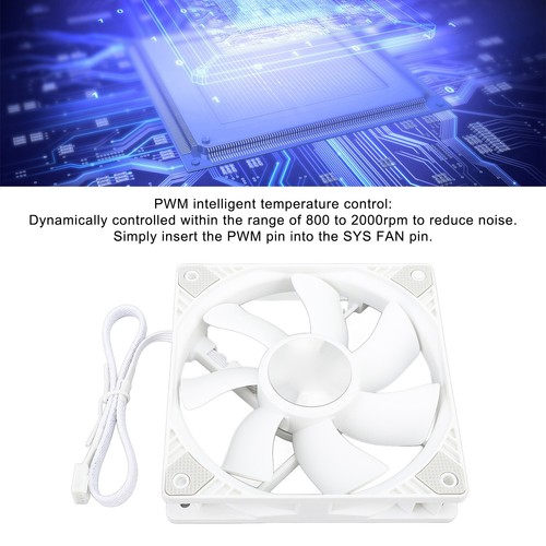 120mm PWM Case Fan 7 Blades 2000RPM MFDB Bearing Low Noise PC Cooling Fan Wh NEW - Afbeelding 9 van 12