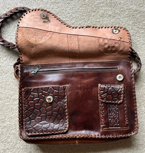 Vintage Leder Handtasche Handprägung Western Karamell Braun - Bild 7 von 9