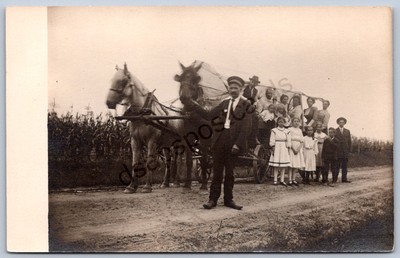 K28/ Interesting RPPC Postcard c1910 Covered Wagon Parade Float? Girls 127