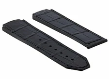 25MM ALLIGATOR LEATHER RUBBER BAND STRAP FOR HUBLOT BIG BANG FUSION H BLACK