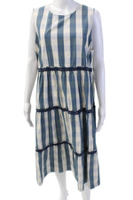 Madewell Womens Sleeveless Ric Rac Trim Gingham Midi Dress Blue White Size XLP