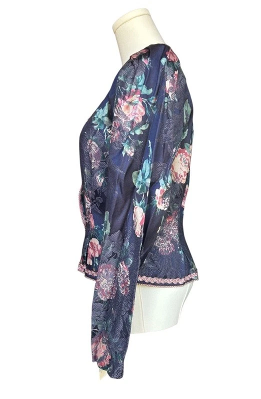 Vintage 80s Nah Nah Collections Floral Tapestry Jacket Pearl Trim Coquette Small - Image 3 of 4