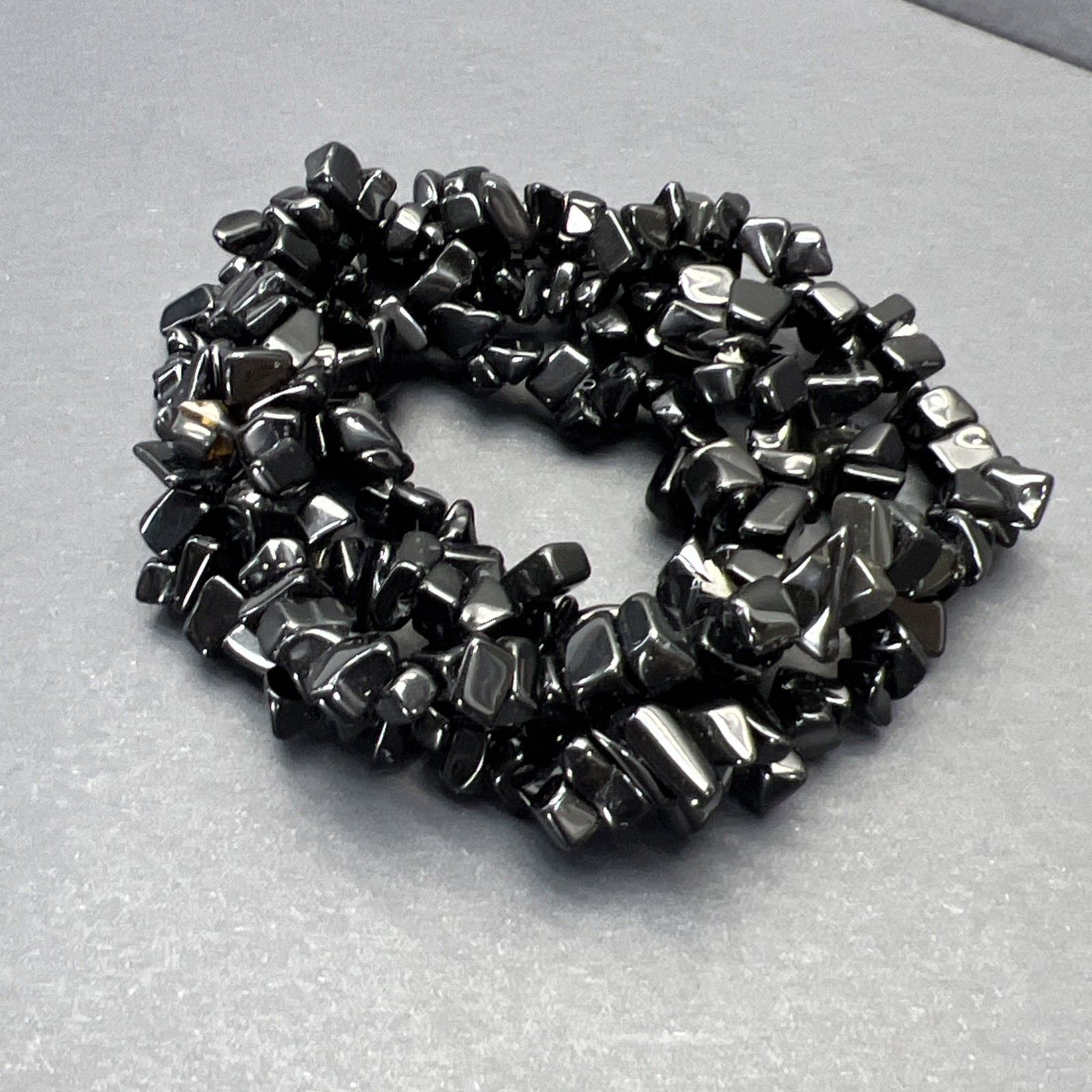 4 Black Obsidian Stackable Stretch Bracelets Vint… - image 3