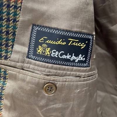 Emilio Tucci Blazer Mens 60R Green Brown Wool Houndstooth Arthur Bell Sport Coat
