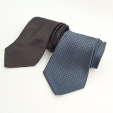 DKNY Men's Necktie Lot - Classic Brown Tie  Patterned Blue Neck Tie Set