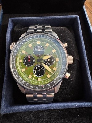 Cortebert Potez Minted Green men's watch - stainless steel band, 44 mm face