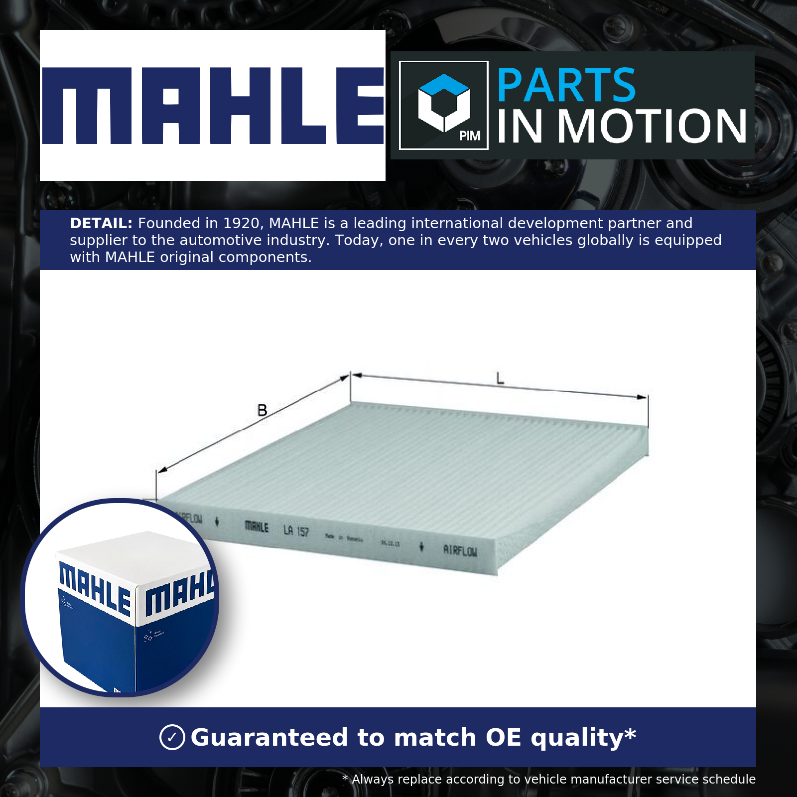 Pollen / Cabin Filter LA157 Mahle 87139YZZ07 8856802020 8856802030 8856802030PP
