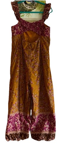 Free People Bali Albright Jumpsuit Wide Leg Paisley Print Ruffle Strap Boho S - Picture 3 of 12