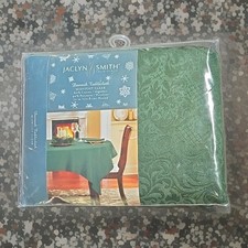 Jaclyn Smith Traditions Dark Green Damask Midnight Clear Tablecloth 70&rdquo; Round