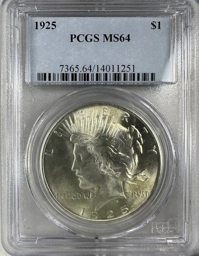 1925 Peace Silver Dollar $1 PCGS MS 64 Nice Luster