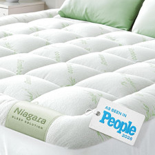 King Size Bamboo Mattress Topper Cooling Pillow Top Pad Back Pain Relief Ultra S