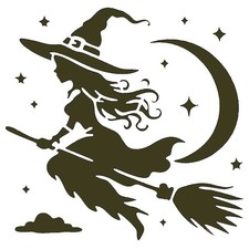 Really Great Stencils, Mystical Witch 5 Stencil, 4x4", Halloween Flying Broom