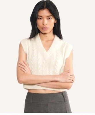 Aritzia Sunday Best Merino Wool Cropped Sweater White Size XSMALL Preppy Neutral
