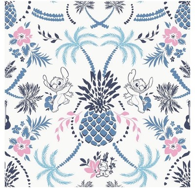 Disney Stitch Peel & Stick Wallpaper Roll 20.5  x 18ft Blue Pink Tropical
