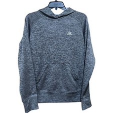 Adidas Hoodie Women Size M Gray Athleisure Climalite Pullover Thumbholes Casual