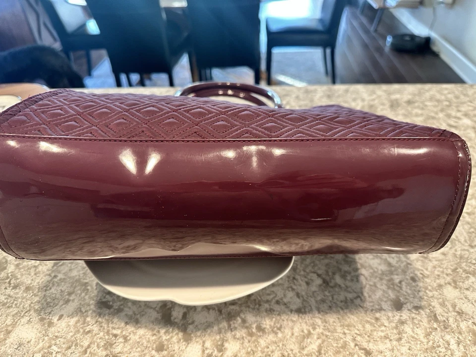 TORY BURCH burgundy quilted ELLA tote purse - Image 2 of 4