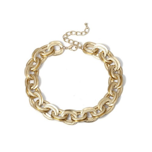 Collana girocollo catena metallo spesso tono oro donna nuova moda vintage US - Foto 3 di 7