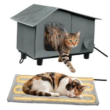 Elevated Heated Cat House for Outdoor - Weatherproof Feral For 1-2 cats Grey