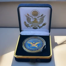 United States Department of Defense Challenge Coin With Blue Velvet Case