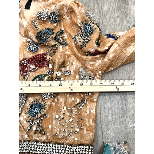 Mac Duggal 93546 Size 14 Beaded Sequin Long Bishop Sleeve Evening Dress NWT FLAW - Picture 22 of 23