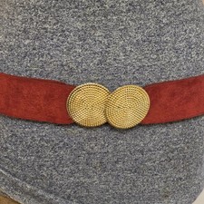 Suede Wide Waist Belt Red Adjustable Pebbled Gold Interlocking Buckle Vintage
