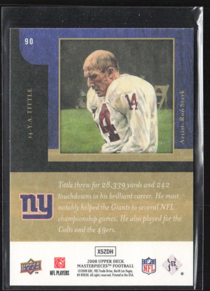 2008 Upper Deck Masterpieces #90 Y.A. Tittle New York Giants - Image 2 of 2