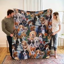 Cute Dogs Puppy Printed Flannel Blanket - Soft All-Season Cozy Throw Blanket